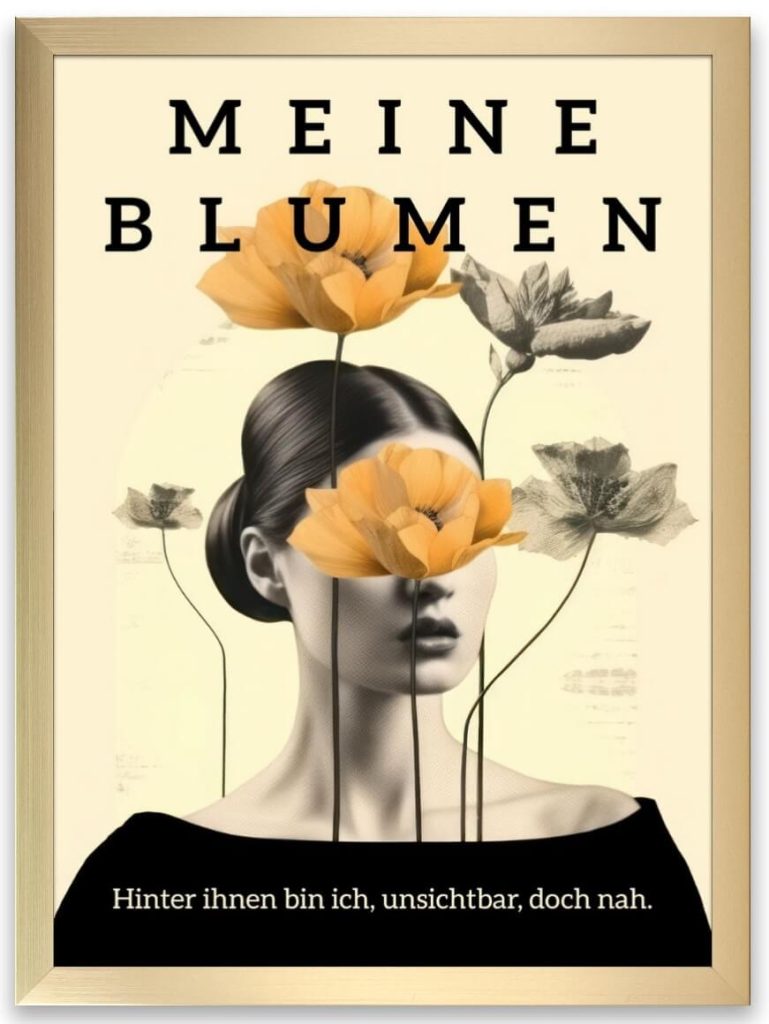 Poster mit  Blumen und Dame
