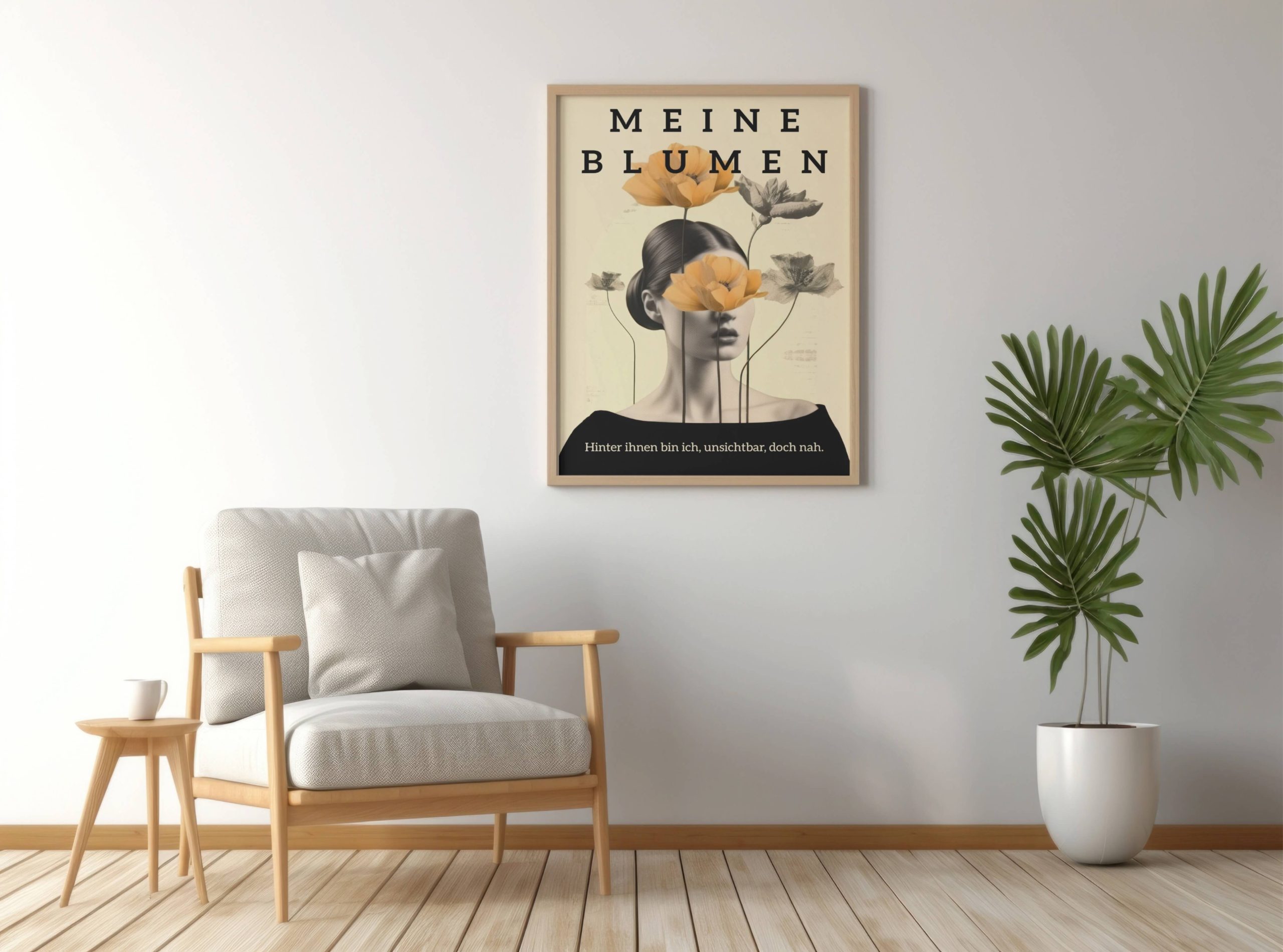 Poster mit  Blumen und Dame