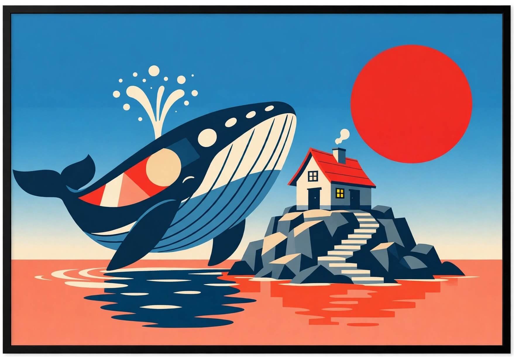 Framed whale artwork